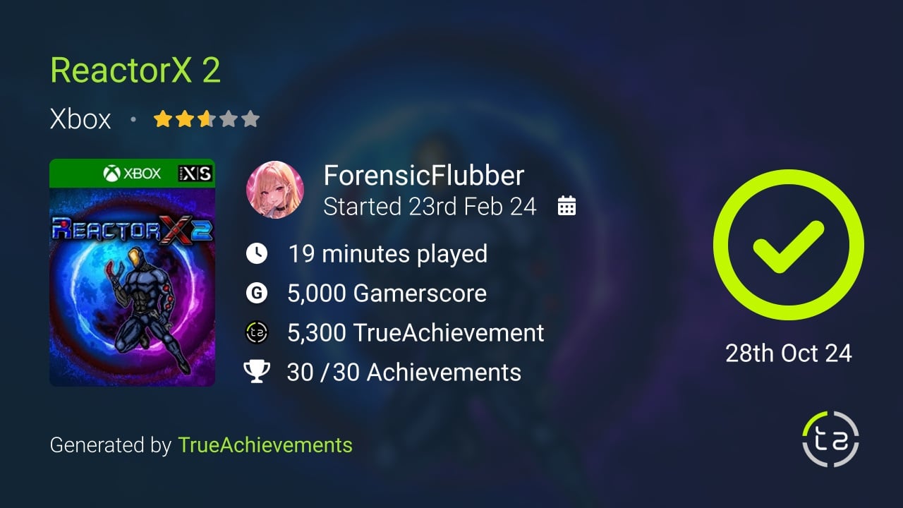 ReactorX 2 achievement summary